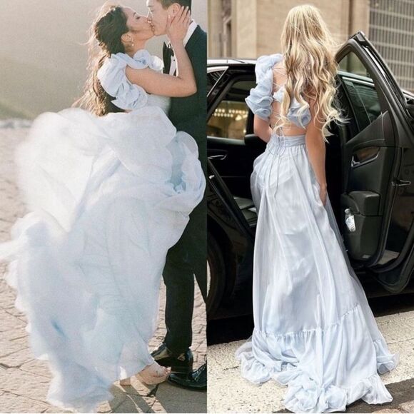 Mac Duggal 67911  Womens Ruffled Tiered Cut Out Chiffon Gown Dress - Picture 1 of 16